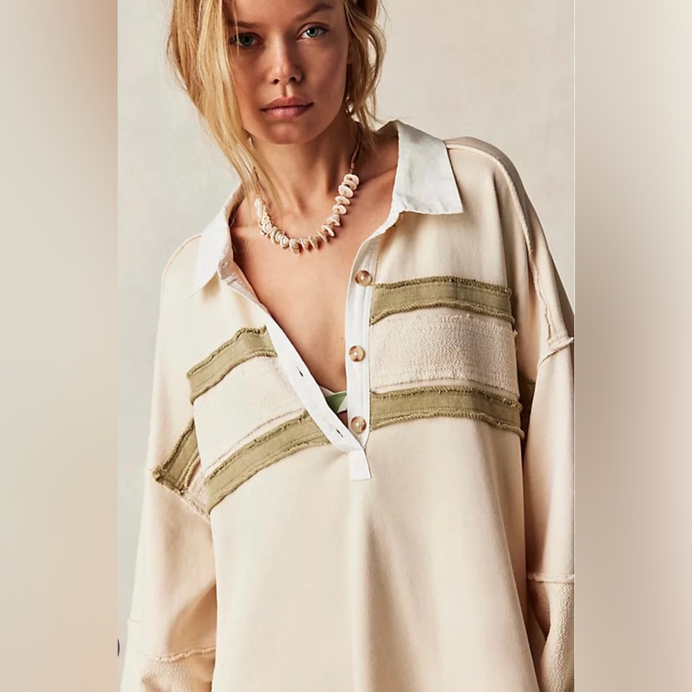 Free People Blaire Sweatshirt Dress In Oatmeal Combo - Picture 2 of 3